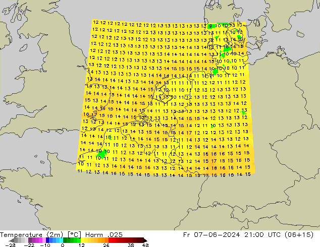 Temperature (2m) Harm .025 Fr 07.06.2024 21 UTC