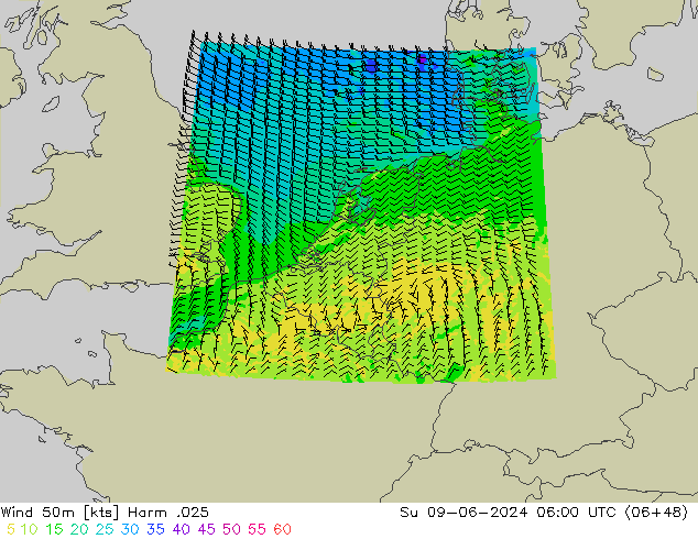 Wind 50 m Harm .025 zo 09.06.2024 06 UTC