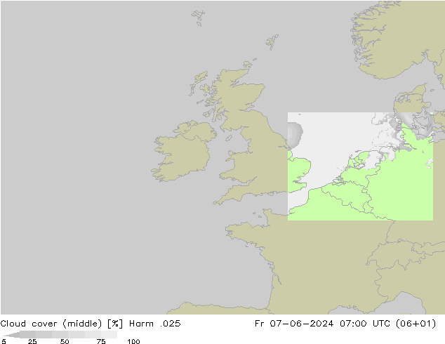 Cloud cover (middle) Harm .025 Fr 07.06.2024 07 UTC