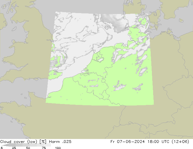 Cloud cover (low) Harm .025 Fr 07.06.2024 18 UTC