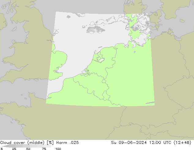 Cloud cover (middle) Harm .025 Su 09.06.2024 12 UTC