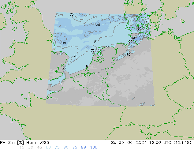 Humidité rel. 2m Harm .025 dim 09.06.2024 12 UTC