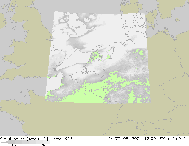 Cloud cover (total) Harm .025 Fr 07.06.2024 13 UTC