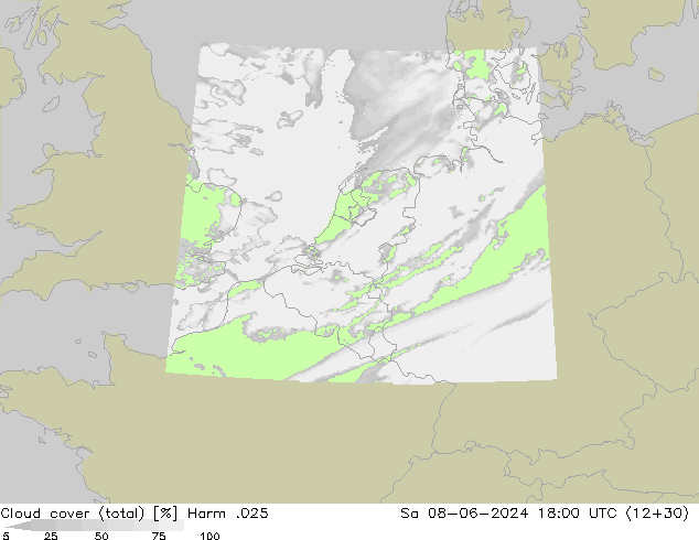 Cloud cover (total) Harm .025 Sa 08.06.2024 18 UTC