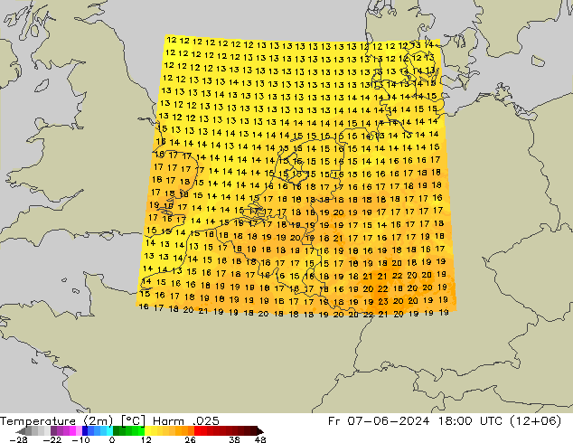 Temperature (2m) Harm .025 Pá 07.06.2024 18 UTC