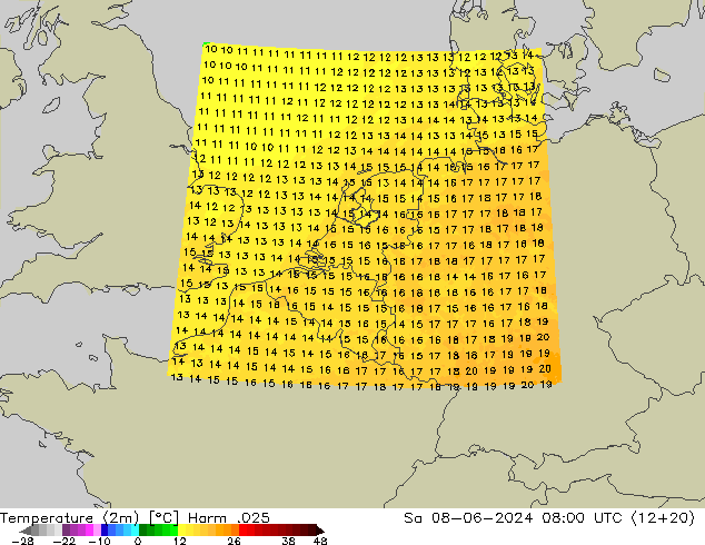 Temperature (2m) Harm .025 Sa 08.06.2024 08 UTC
