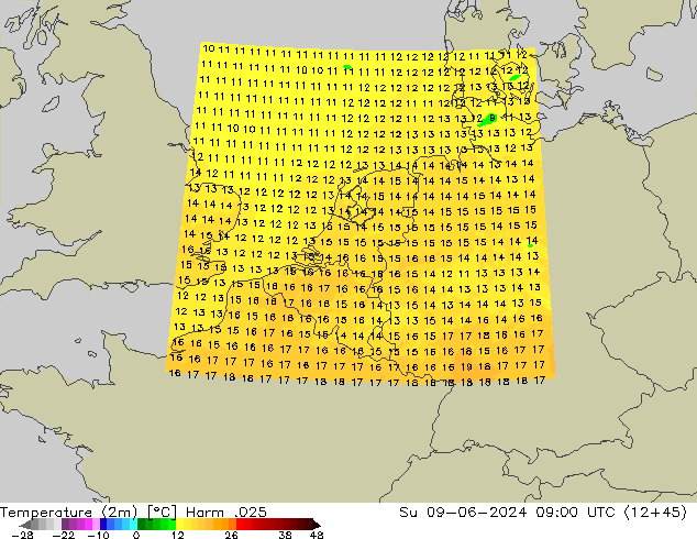 Sıcaklık Haritası (2m) Harm .025 Paz 09.06.2024 09 UTC