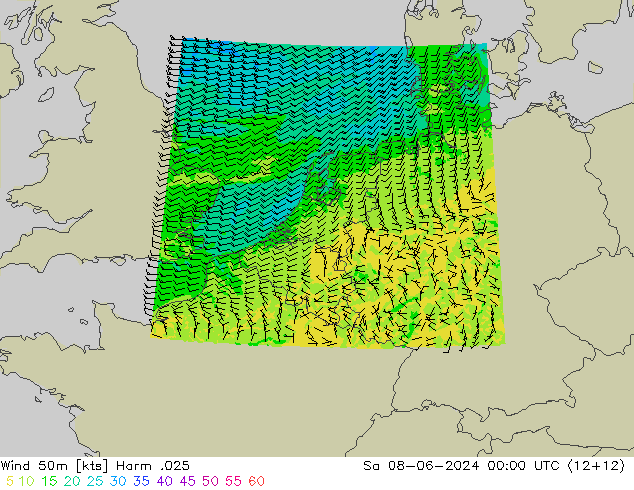 Wind 50m Harm .025 Sa 08.06.2024 00 UTC