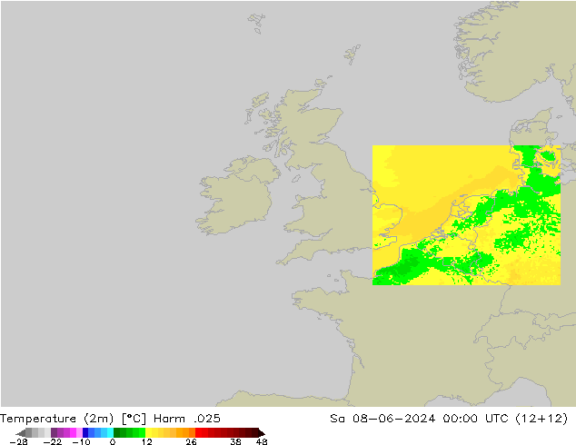 Temperatuurkaart (2m) Harm .025 za 08.06.2024 00 UTC