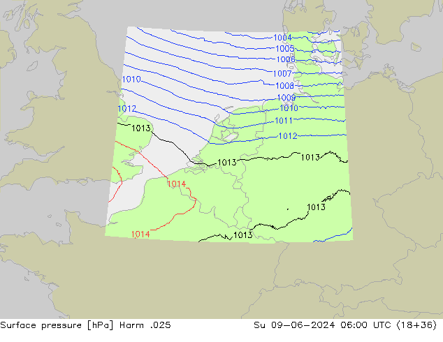 Surface pressure Harm .025 Su 09.06.2024 06 UTC