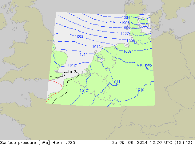 Surface pressure Harm .025 Su 09.06.2024 12 UTC