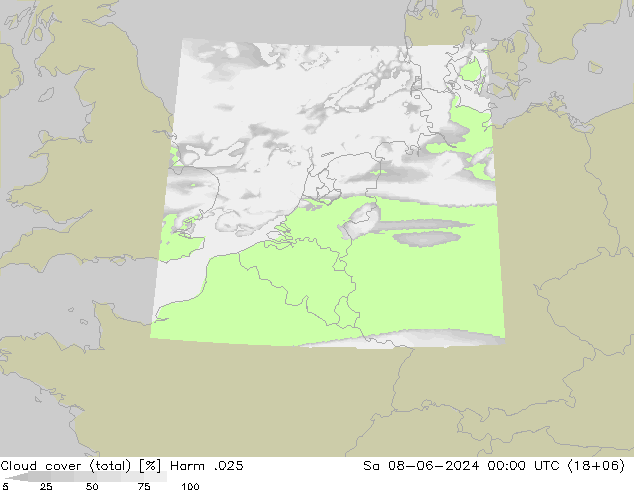 Cloud cover (total) Harm .025 Sa 08.06.2024 00 UTC