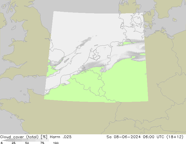 Cloud cover (total) Harm .025 Sa 08.06.2024 06 UTC