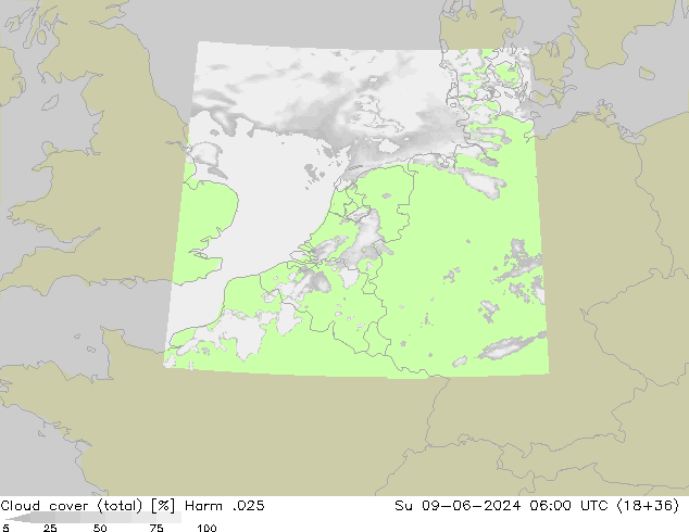 Cloud cover (total) Harm .025 Su 09.06.2024 06 UTC