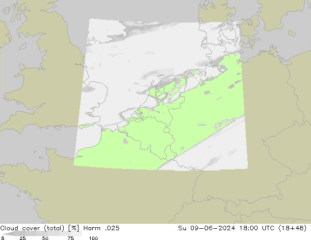 Cloud cover (total) Harm .025 Su 09.06.2024 18 UTC