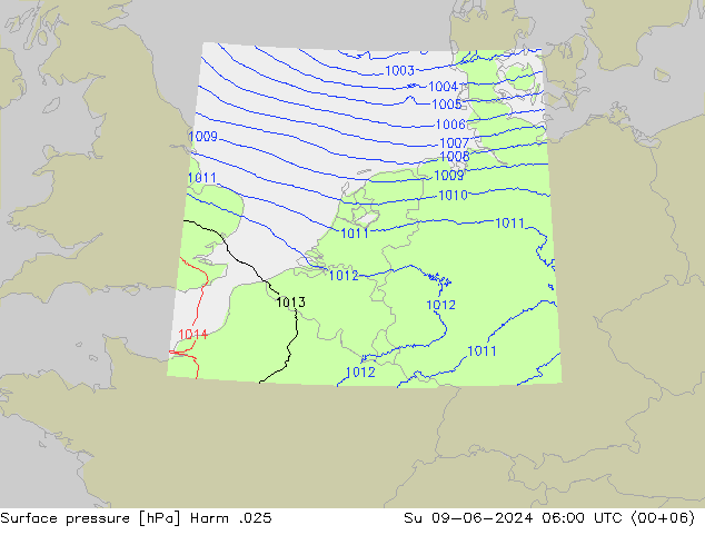 Atmosférický tlak Harm .025 Ne 09.06.2024 06 UTC