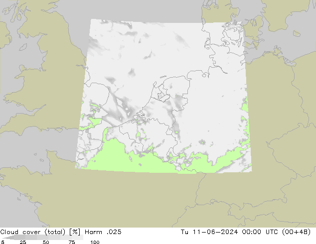 Cloud cover (total) Harm .025 Tu 11.06.2024 00 UTC