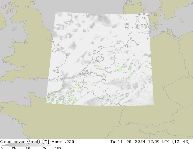 Bewolking (Totaal) Harm .025 di 11.06.2024 12 UTC