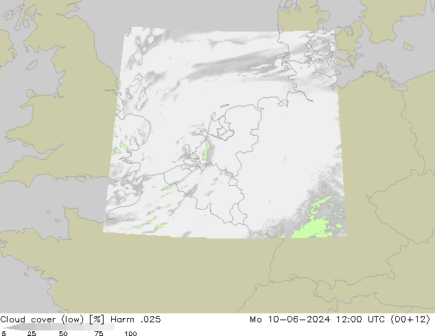 Cloud cover (low) Harm .025 Mo 10.06.2024 12 UTC
