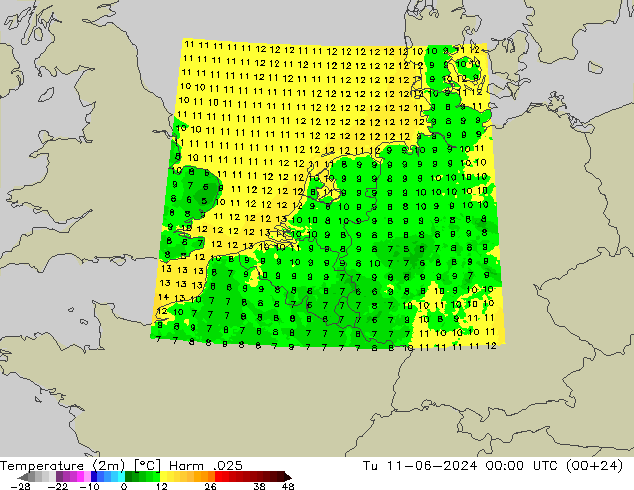 Temperature (2m) Harm .025 Tu 11.06.2024 00 UTC