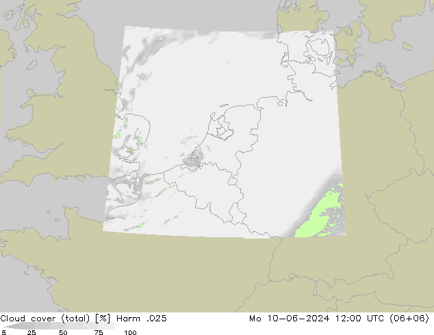 Cloud cover (total) Harm .025 Po 10.06.2024 12 UTC