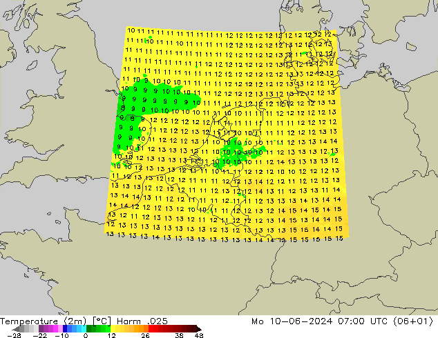 Temperature (2m) Harm .025 Mo 10.06.2024 07 UTC