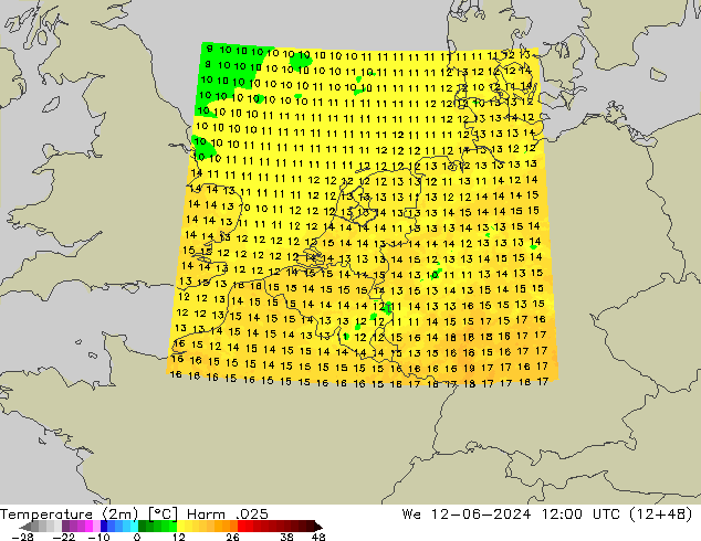 Sıcaklık Haritası (2m) Harm .025 Çar 12.06.2024 12 UTC