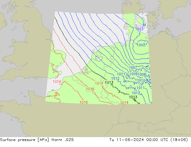 Atmosférický tlak Harm .025 Út 11.06.2024 00 UTC