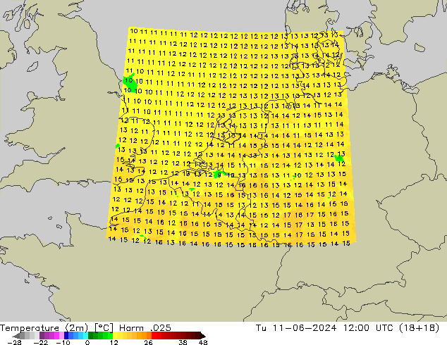 Temperatura (2m) Harm .025 Ter 11.06.2024 12 UTC