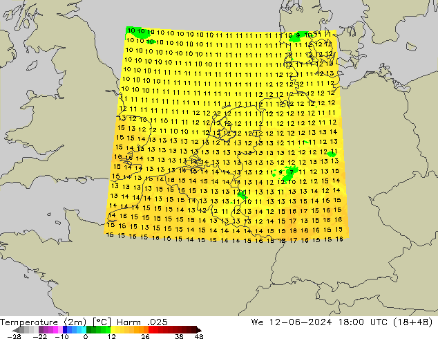 Sıcaklık Haritası (2m) Harm .025 Çar 12.06.2024 18 UTC
