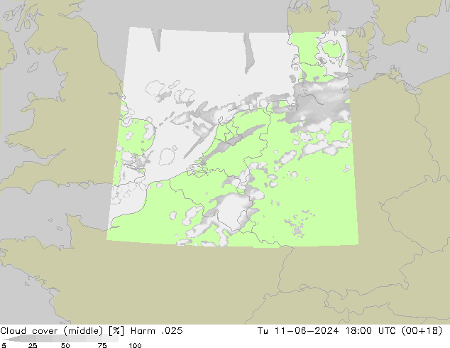 Cloud cover (middle) Harm .025 Tu 11.06.2024 18 UTC