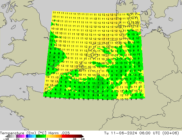 Temperature (2m) Harm .025 Tu 11.06.2024 06 UTC