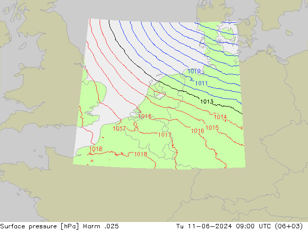 地面气压 Harm .025 星期二 11.06.2024 09 UTC