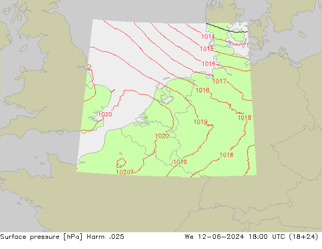 地面气压 Harm .025 星期三 12.06.2024 18 UTC