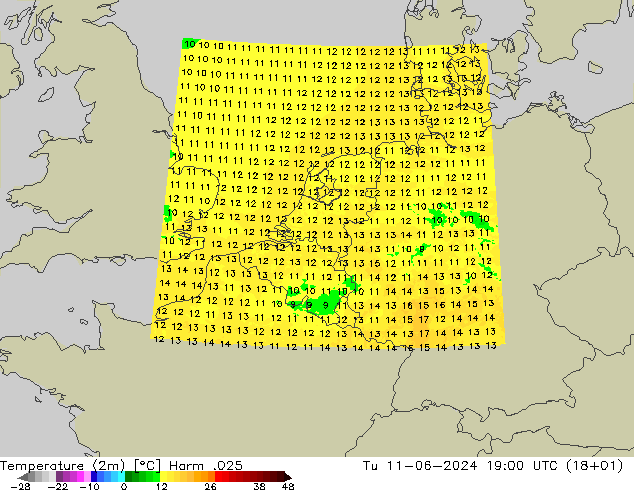 Temperatura (2m) Harm .025 mar 11.06.2024 19 UTC