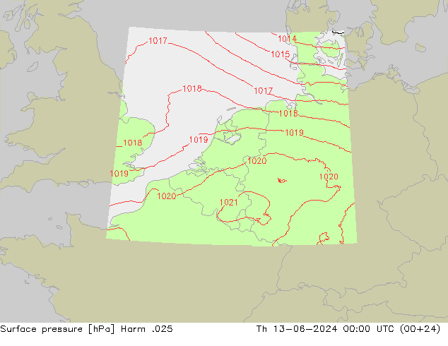 地面气压 Harm .025 星期四 13.06.2024 00 UTC