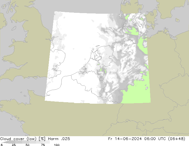 Bewolking (Laag) Harm .025 vr 14.06.2024 06 UTC