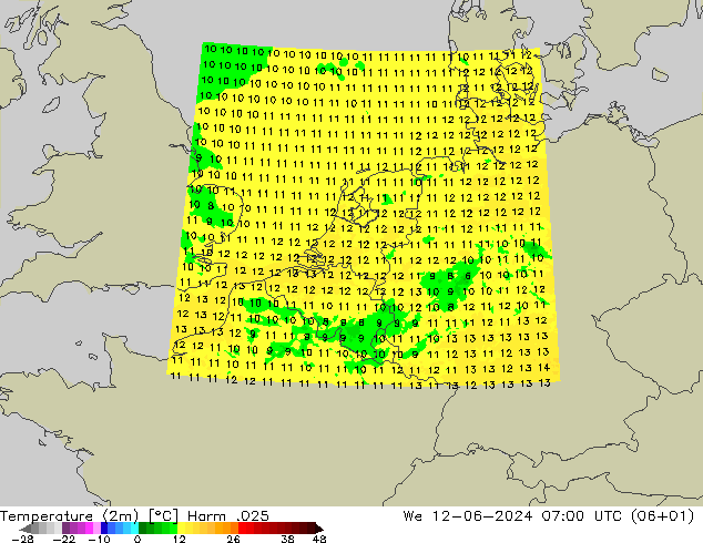 Sıcaklık Haritası (2m) Harm .025 Çar 12.06.2024 07 UTC