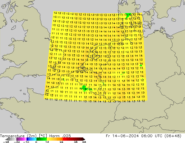 Temperature (2m) Harm .025 Fr 14.06.2024 06 UTC