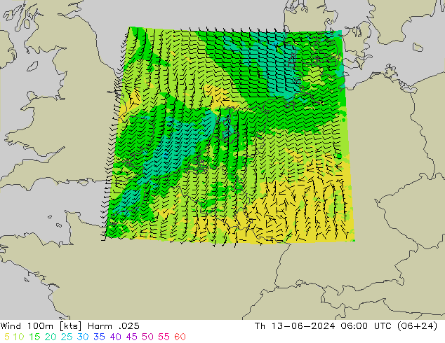 ветер 900 гПа Harm .025 чт 13.06.2024 06 UTC