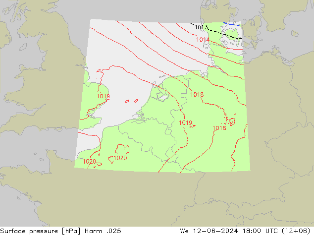 地面气压 Harm .025 星期三 12.06.2024 18 UTC
