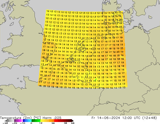 Sıcaklık Haritası (2m) Harm .025 Cu 14.06.2024 12 UTC