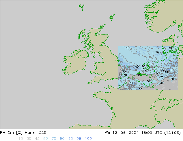 Humedad rel. 2m Harm .025 mié 12.06.2024 18 UTC