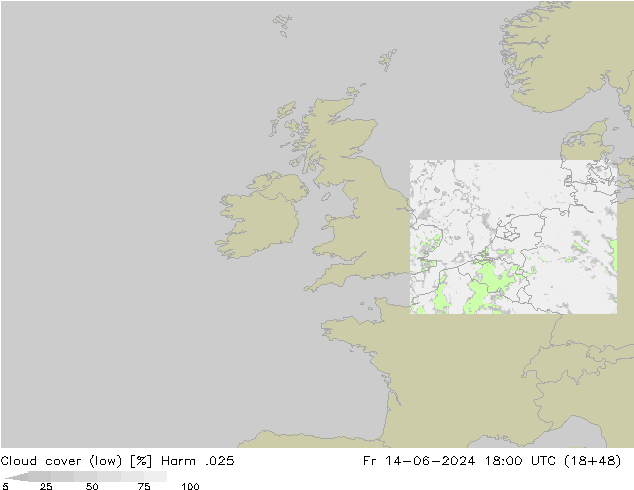 Cloud cover (low) Harm .025 Fr 14.06.2024 18 UTC