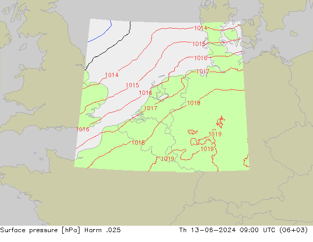 地面气压 Harm .025 星期四 13.06.2024 09 UTC
