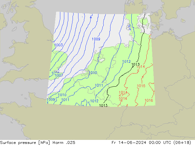 Surface pressure Harm .025 Fr 14.06.2024 00 UTC