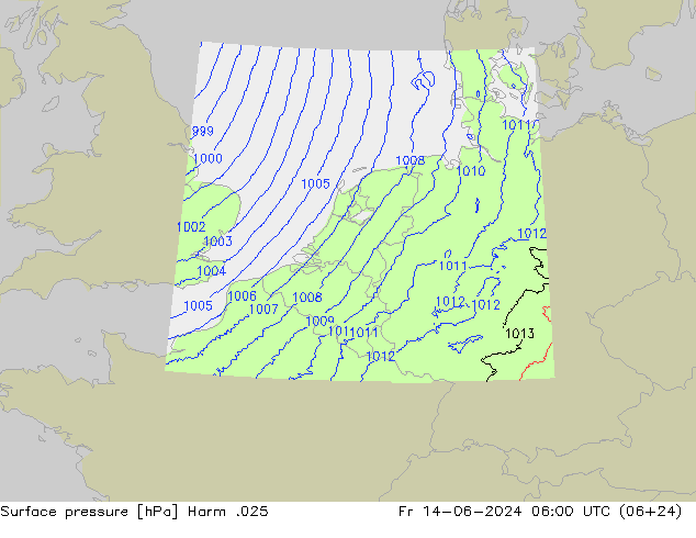 Surface pressure Harm .025 Fr 14.06.2024 06 UTC