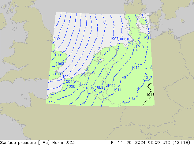 Atmosférický tlak Harm .025 Pá 14.06.2024 06 UTC