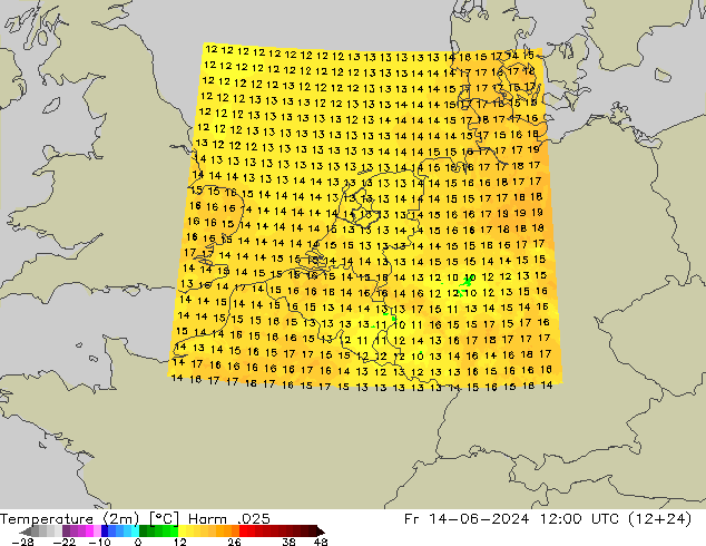 Sıcaklık Haritası (2m) Harm .025 Cu 14.06.2024 12 UTC