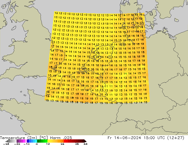 Temperature (2m) Harm .025 Fr 14.06.2024 15 UTC